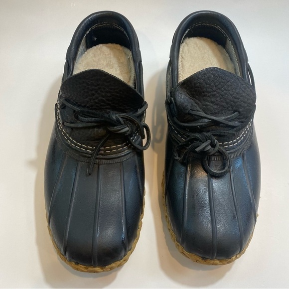 LL Bean Bean Boots, Rubber Moc Black with Tan Rubber Soles Size GM 9M 11W - Picture 3 of 15